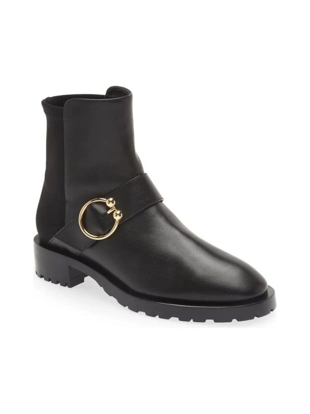 $650 Stuart Weitzman LUXERING 5050 BOOT BLACK LEATHER LUG SOLE GOLD 7 (PA23)